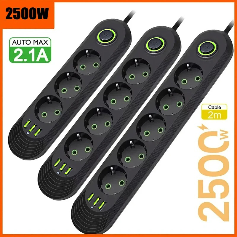 Power Tools Extension - EU-Stecker Steckdosenleiste 2500W Mehrfachsteckdose mit 3