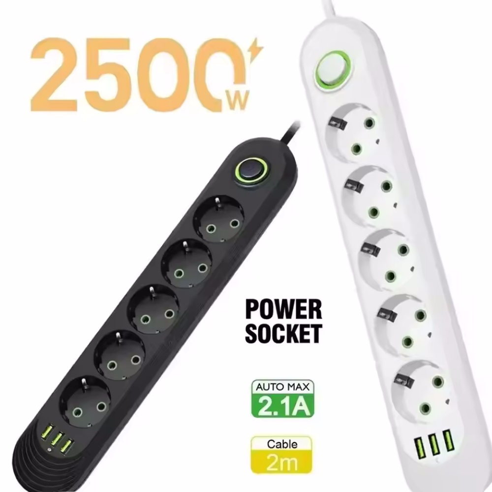 Power Tools Extension - 2 m Kabel, EU-Stecker, Steckdosenleiste mit